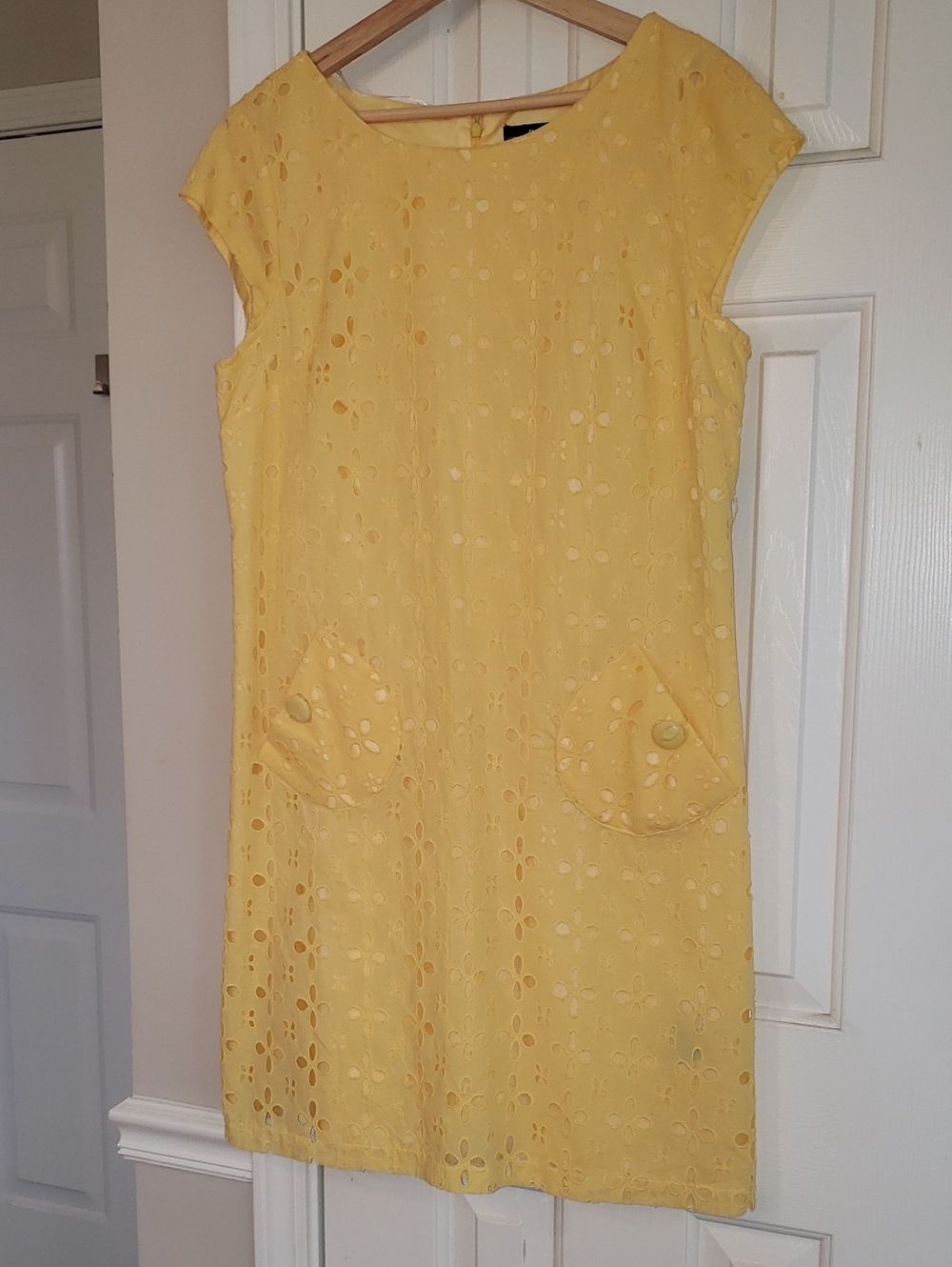 R&K Yellow Eyelet Shift Dress with Pocket Details